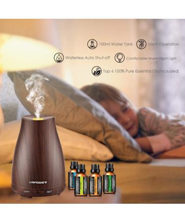 URPOWER Essential Oil Diffuser Gift Set with 6 Pure Oils - Aromatherapy Humidifier for Home and Office - Brown - Buy Online on GoSupps.com