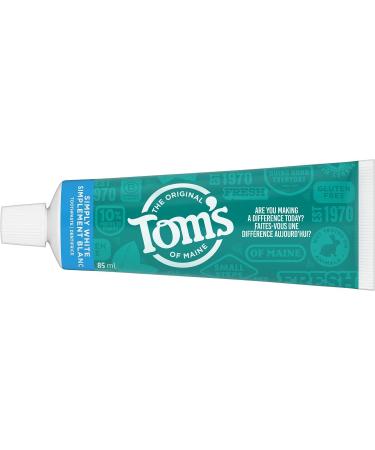 Tom's of Maine Simply White - Refreshing Peppermint - Fluoride-Free Natural Whitening Toothpaste Fights Tarter and Plaque to Whiten Teeth Naturally - 2 Pack 85 mL - Buy Online on GoSupps.com