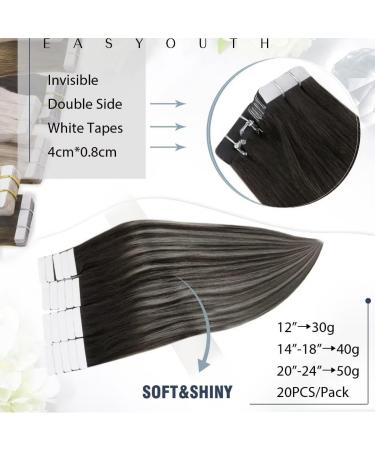 Easyouth Ombre Tape in Hair Extensions Real Human Hair Balayage Black to Silver Remy 22 Inch 50g 20Pcs - #1B/Silver/1B - Buy Online on GoSupps.com