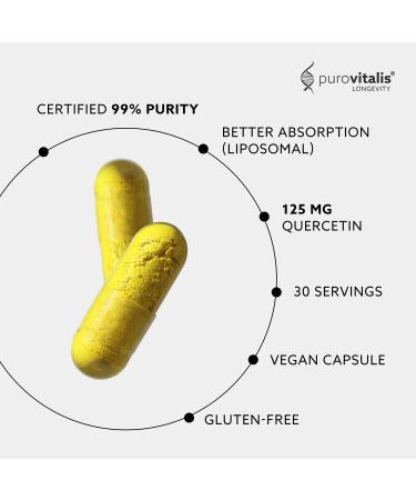 PUROVITALIS Liposomal Quercetin 125mg (500 mg Equivalent) 99% Purity High Bioavailability Antioxidant and Immune Support Supplement 1-Month Supply (30 Vegan Capsules) - Buy Online on GoSupps.com