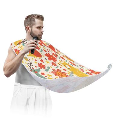 Lovely Animals Pattern Beard Bib Apron Beard Bib Hair Catcher for Men Shaving and Trimming Non-Stick Waterproof Beard Cape Grooming Cloth with 2 Suction Cups Gifts for Men