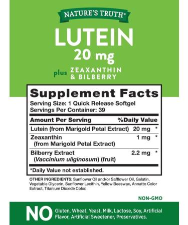 Nature's Truth Lutein & Zeaxanthin with Bilberry 20mg - 39 Quick Release Softgels - Buy Online on GoSupps.com
