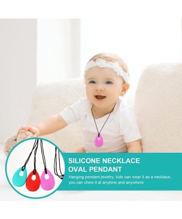 Healifty Silicone Chew Necklace Pendant for Kids - Sensory Chew Jewelry for Girls and Boys - Molar Teething Aid - Oval Oral Sensory Toy (Red/Purple/Green) - Buy Online on GoSupps.com