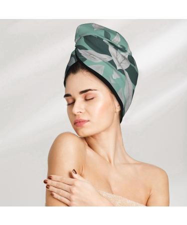 Mint Gray Leaves Coral Velvet Hair Cap | Quick-Dry Hair Towel Wrap for Travel & Home | Ideal for Women & Men - Buy Online on GoSupps.com