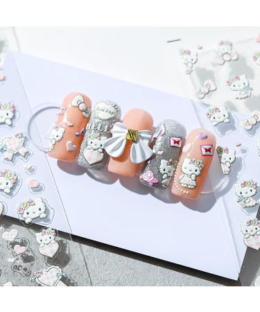 Cute Cartoon Nail Art Stickers - 3D Self-Adhesive Pink Heart Decals for Women & Girls - Kawaii Nail Design - 5 Sheets Acrylic DIY Manicure Decor - Buy Online on GoSupps.com