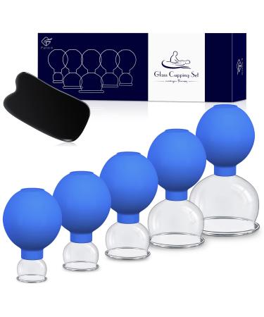 Cupping glasses made of real glass 5 pieces effective cupping glass made of high -quality real glass with TPU suction ball - cupping set & fascia scraping cupping set for targeted relaxation and well -being blue - Buy Online on GoSupps.com