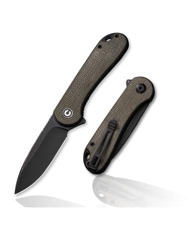 CIVIVI Elementum Pocket Folding Knife,Black Stonewashed D2 Blade Micarta Handle, Good for EDC Outdoor C907Z Dark Green/Black