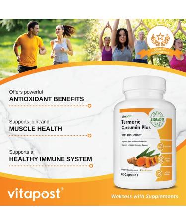 VitaPost Turmeric Curcumin Plus: Joint & Muscle Support with BioPerine - 60 Capsules - Buy Online on GoSupps.com
