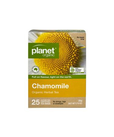 PLANET ORGANIC CHAMOMILE TEA BAGS, 25 Tea Bags of Certified Chamomile Organic Tea Bags for Soothing and Calming, Non-GMO, Caffeine Free, Compostable Packaging (0.7oz/20g)