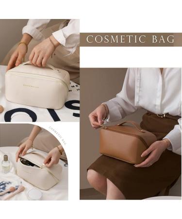 Amszke Large Capacity Travel Cosmetic Bag | Waterproof PU Leather Makeup Organizer for Women - Black - Buy Online on GoSupps.com