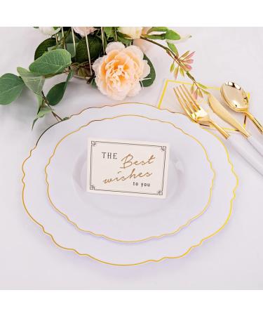WDF 30Guest Gold Plastic Plates Disposable - Elegant Baroque Design for Weddings, Parties, Bridal Shower - Gold Plastic Silverware Included - Buy Online on GoSupps.com