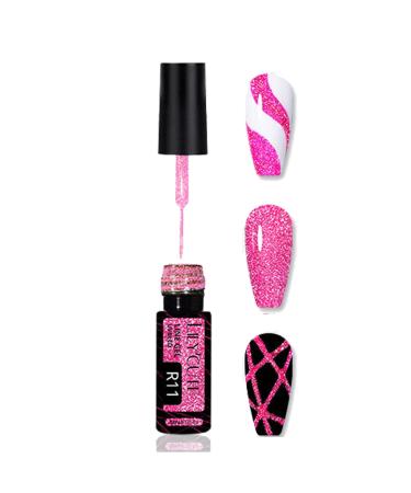 Reflective Glitter Gel Polish - 5ML Sparkling Diamond Nail Polish Liner Painting Gel Shiny Glitter Nail Gel UV/LED Polish Nail Art Varnish Manicure Nails Art Gift for Women Girl R11