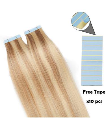 SEGO Tape Hair Extensions - 100% Real Human Hair Adhesive 20 Pieces + 10 Free Tapes Honey Blonde #18P613 14 (35cm) 40g - Perfect for Seamless Application - Buy Online on GoSupps.com