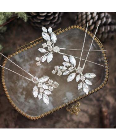 Jakawin Crystal Bride Wedding Hair Pins Silver Hair Piece Bridal Flower Hair Accessories for Women and Girls HP130 (Silver) Free size
