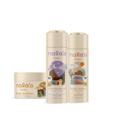 Nala's Baby Skin Bundle | Body Butter Body Lotion Nighttime Oil | Award-winning | Dermatologically-tested and Paediatrician-approved | Tear-Free | Soothing Oat and Shea Butter | Vegan | Nalas Baby - Buy Online on GoSupps.com