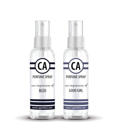 CA Perfume Impression of (Bleu + Good Girl) Travel Size Sample Fragrance Refillable Atomizer Long Lasting Eau de Parfum (Cologne) Sprayer / 2 Fl Oz/ 60 ml Bleu + Good Girl Impression