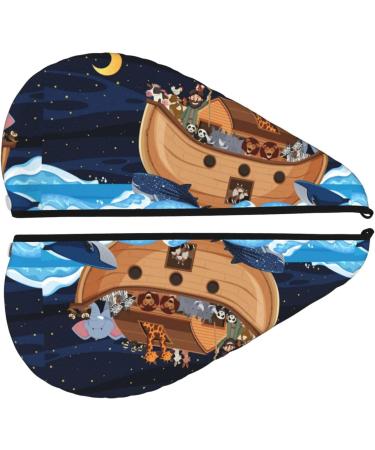 Ultra Plush Microfiber Hair Towel Wrap - Ultra Absorbent Turban for Curly Long & Thick Hair | Noah's Ark Ocean Scene - Buy Online on GoSupps.com