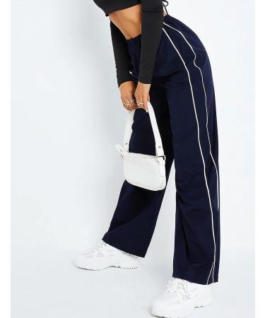 Himosyber Women's Navy Y2K Parachute Pants - Elastic Waist Baggy Track Trousers | Medium - Buy Online on GoSupps.com