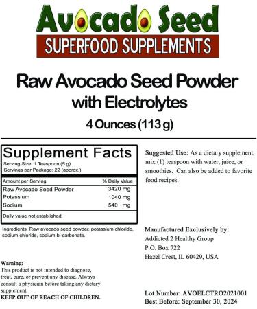 Addicted 2 Healthy 4oz Raw Avocado Seed Powder with Electrolytes - Ultimate Fiber + Hydration - Buy Online on GoSupps.com