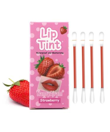 Lip Tint Cotton Swab 20 Pcs Waterproof Non-Stick Cotton Swab Lipstick Long Lasting Q Tip Lip Tint Stain Cute Lip Makeup Products(Strawberry)