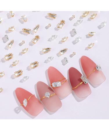 100 Pcs Diamond Jewelry Nail Charms for Nail Art Decoration Rhinestones  Gold/Silver Flatback Sparkle Horse Eyes Water Drop Square Zircon Claw Gems Nail Design Supplies