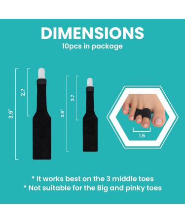 10 Pack Hammer Toe Corrector & Toe Splint - Orthopedic Brace Cushioned Bandages for Broken & Crooked Toes - Heal Wrap Separators (Black 5L + 5S - Buy Online on GoSupps.com