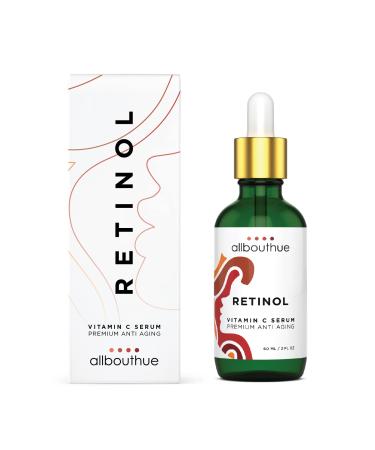 AllBoutHue Retinol Face Serum with Vitamin C & Niacinamide | 100% Vegan Organic Even Skin Tone Daily Anti-Aging for Wrinkles Lines Dull & Sun Damage Skin For any skin types and ages 2.0 oz