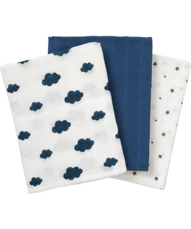 Bornino Basics Mullwindeln 80x80 cm - Clouds & Stars (3-Pack) | Pure Cotton Mull Towels for Ceiling & Sun Protection - Blue Marine - Buy Online on GoSupps.com