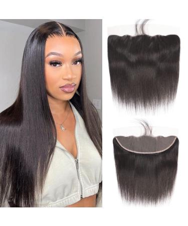 CHEEON 13x4 Transparent Lace Frontal Closure 16 inches Brazilian Straight Human Hair Frontal 150% Density Brazilian Virgin Straight Hair Frontal Closures Natural Black Color 16 Inch 13x4 Straight Frontal