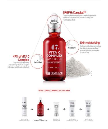 HISTOLAB 47% Vita C Complex Ampoule (50ml/1.7fl.oz.) I Fades Hyperpigmentation I Brightening I Soothes and Moisturizes the Skin - Buy Online on GoSupps.com