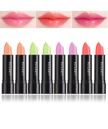 Fusang 8 Pack Crystal Jelly Color Changing Lipstick Tinted Lip Balm Stain Magic Lipstick Temperature Color Change Lip Gloss Long Lasting Waterproof Lip Moisturizer Lipstick Set 8P