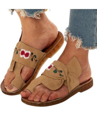 Shop Creev Orthopedic Rail Sandals for Women - Soft Correction Flip-Flops for Large Toes Embroidered Suede Casual Comfort (Khaki 35/36 EU) - Buy Online on GoSupps.com