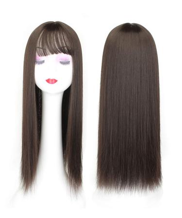 Women's 22" Long Straight Clip in Synthetic Hair Topper with Bangs for Thinning Hair Chocolate Brown