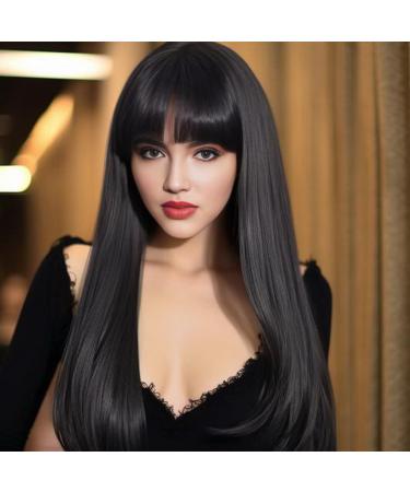 BERRYLION Black Wig with Bangs|Synthetic Wigs for Women|Straight Long Black Wigs for Black Women 27 inch Black-Straight
