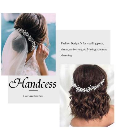 Handcess Pearl & Crystal Head Bars | Elegant Wedding Headdress for Brides & Bridesmaids | Rhinestone Hair Accessories in Silver - Buy Online on GoSupps.com