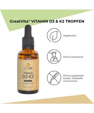 Buy GreatVita Vitamin D3-K2 30ml | High Dose 1000 IU D3 + 20 g K2 MK-7 | 1020 Drops in MCT Oil | Free Worldwide Shipping - Buy Online on GoSupps.com