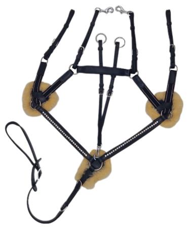 Tysons Breeches 5 Point Breastplate Halla Lambskin Rhinestone Glitter Leather Black + Martingale (Thoroughbred) 1 Piece (Pack of 1)