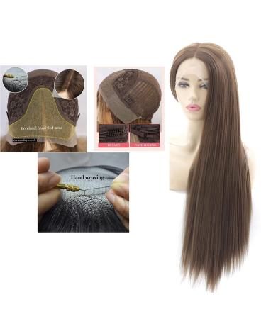 Atayou Long Brown Lace Front Wig for Women - Natural Straight Synthetic Dark Brown Hair Wig - 12x3 Inch Middle Part - Buy Online on GoSupps.com