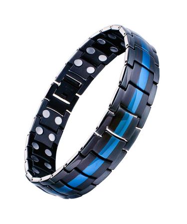 Jeracol Magnetic Bracelets for Men Titanium Steel Magnetic Brazaletes with Double Row Ultra Strength Magnets Adjustable Wristband with Removal Tool & Jewelry Gift Box Singleblue