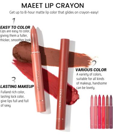 HADAVAKA 6 Color Rotating Sharpenable Matte Lipstick Pencils Waterproof Lasting Wear Hydrating Smudge Resistant Velvety Feel Lipstick For All Skin Lipstick Pen Lip Liner Set Suitable For Ladies (B) - Buy Online on GoSupps.com