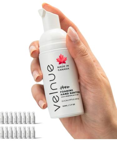 VELNUE Foaming Hand Sanitizer Travel Size | Made in Canada with Moisturizing Aloe 70% Ethyl Alcohol Vitamin E and Essential Oils | 50mL Eucalyptus Spice - 16 Pack Eucalyptus Spice 50 ml (Pack of 16)