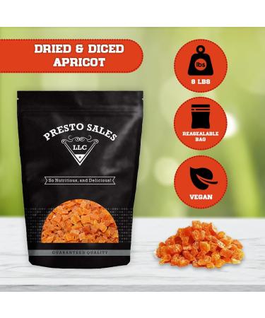 Presto Sales Apricot Fancy chopped Sweet Turkish 128 oz. | No added sugar Dried fruit Snack | Dietetic Vegan Intense Flavor Burst of Energy 1 Choice | Resealable 8 lbs. Bag - Buy Online on GoSupps.com