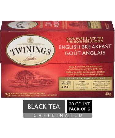 Twinings English Breakfast Individually Wrapped Tea Bags | Smooth Flavourful Black Tea | 20 Count (Pack of 6) | Enjoy Hot or Iced English Breakfast 20 Count (Pack of 6) - Buy Online on GoSupps.com