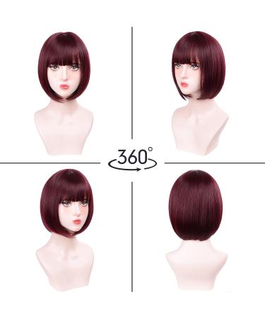 Aida Wine Red Bob Wig with Bangs | Short Straight Synthetic Wig for Women | Heat Resistant Fiber | Burgundy 99J Color | Ideal for Halloween Cosplay and Parties - Buy Online on GoSupps.com