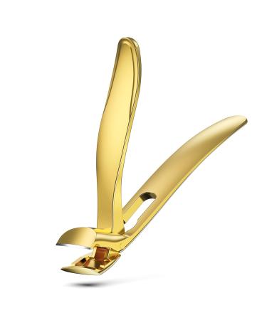 Fnyes toen nail clippers with angled head with a long handle for seniors - large wide jaw nail clipper with collecting container for thick nails - easier trimming ergonomic design (gold