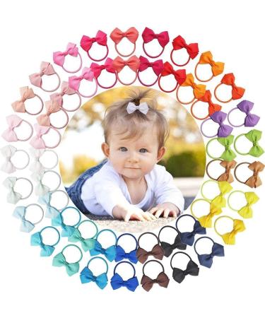 50 Pcs 2 Inch Boutique Hair Bows Tie Baby Girls Kids Children Rubber Band Ribbon Hair band for Infants Toddlers Kids Multi-colored