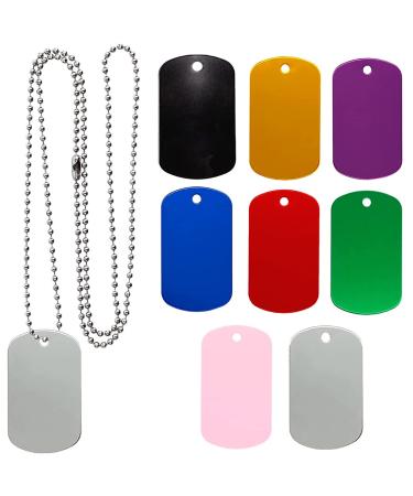 24 Pack Anodized Aluminum Blank Tags Metal ID Tags for Laser Engraving with 24 Inches Ball Chains Stainless Steel Necklace Multi Colors Multicolored