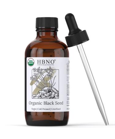 HBNO Organic Black Seed Oil Liquid 4 oz (120ml) - USDA Certified Organic Black Cumin Seed Oil - Black Seed Oil Organic Cold Pressed for Face  Body  Lips  Shampoo & Condition - 100% Pure Black Seed Oil Black Seed 4 Fl Oz ...