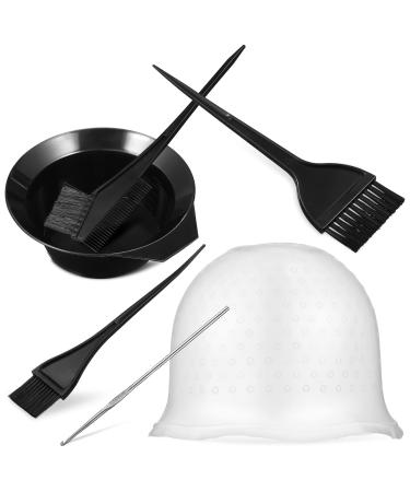 Lurrose Hair Dye Brush Bowl Set Silicone Highlight Cap with Hook Highlights Hair Color Kit with Cap for Home Barber Salon