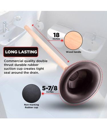 Heavy Duty Toilet Plunger - Strong Suction Force Cup Rubber with 18 Wooden Handle - Buy Online on GoSupps.com